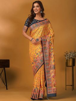 Akhilam - Viscose Yellow Saree with Unstitched Blouse