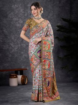 Akhilam - Viscose Light Blue Saree with Unstitched Blouse