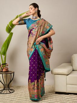 Akhilam - Viscose Purple Printed Saree with Unstitched Blouse