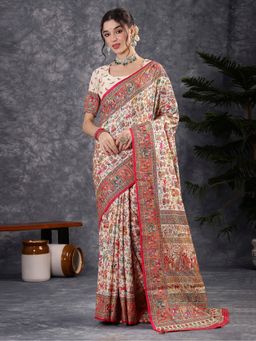 Akhilam - Viscose White Saree with Unstitched Blouse