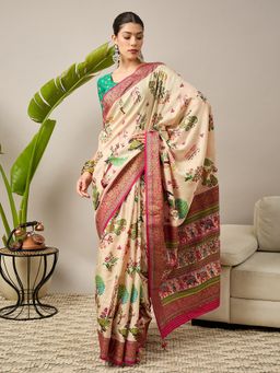 Akhilam - Women Viscose Off White Saree with Unstitched Blouse