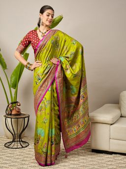 Akhilam - Women Green Saree with Unstitched Blouse