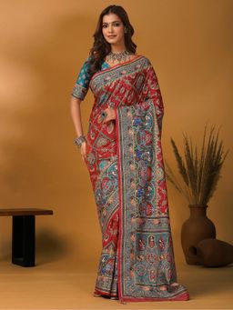 Akhilam - Viscose Maroon Printed Saree with Unstitched Blouse