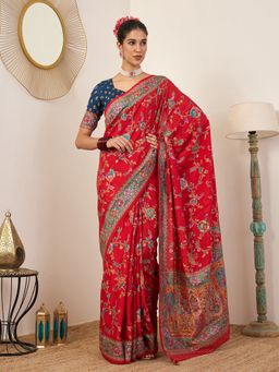 Akhilam - Viscose Red Saree with Unstitched Blouse
