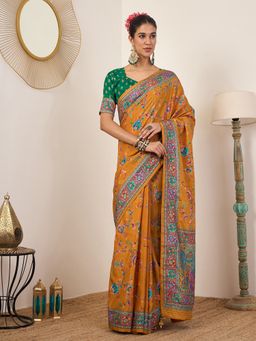 Akhilam - Viscose Mustard Floral Saree with Unstitched Blouse