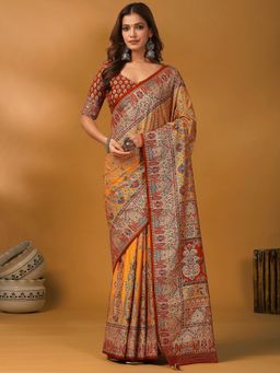 Akhilam - Viscose Mustard Saree with Unstitched Blouse