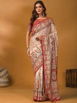 Akhilam - Viscose Cream Saree with Unstitched Blouse
