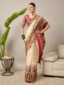 Akhilam - Viscose Off White Saree with Unstitched Blouse
