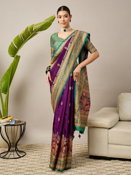 Akhilam - Viscose Purple Saree with Unstitched Blouse