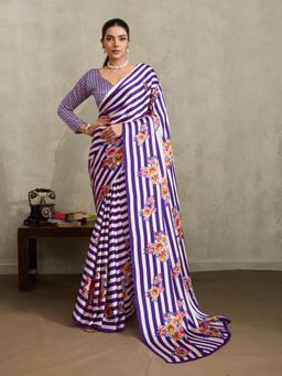 Akhilam - Satin Purple Saree with Unstitched Blouse