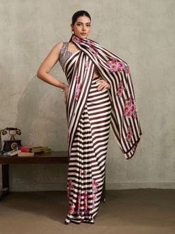 Akhilam - Satin Brown Saree with Unstitched Blouse