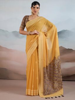 Akhilam - Pure Cotton Mustard Saree with Unstitched Blouse