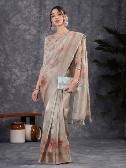 Akhilam - Chanderi Cotton Grey Saree with Unstitched Blouse