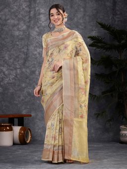 Akhilam - Chanderi Cotton Yellow Saree with Unstitched Blouse