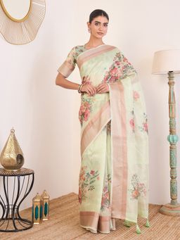 Akhilam - Chanderi Cotton Light Green Saree with Unstitched Blouse