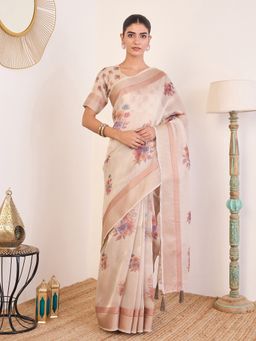 Akhilam - Chanderi Cotton Off White Saree with Unstitched Blouse