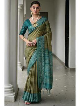 SGF11 - Green Tussar Silk Printed Saree with Unstitched Blouse
