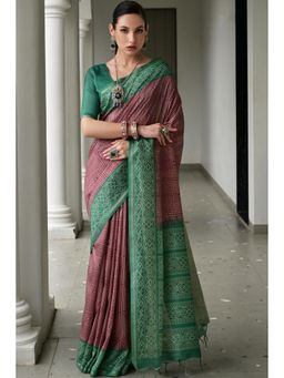 SGF11 - Maroon Tussar Silk Printed Saree with Unstitched Blouse