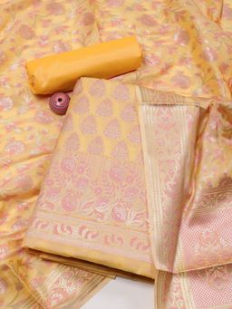 MEENA BAZAAR - Woven Mustard Chanderi Unstitched Dress Material