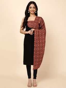 MEENA BAZAAR - Printed Black Cotton Unstitched Dress Material