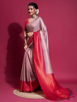 MEENA BAZAAR - Woven Grey Art Silk Saree with Unstitched Blouse