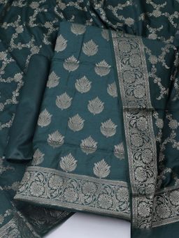 MEENA BAZAAR - Woven Green Chanderi Unstitched Dress Material