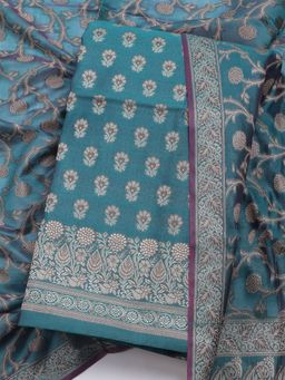 MEENA BAZAAR - Printed Green Chanderi Unstitched Dress Material