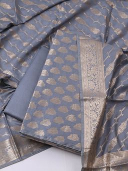 MEENA BAZAAR - Woven Grey Chanderi Unstitched Dress Material