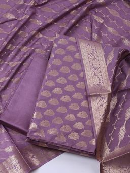 MEENA BAZAAR - Woven Purple Chanderi Unstitched Dress Material