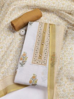 MEENA BAZAAR - Embroidered Multi Linen Unstitched Dress Material