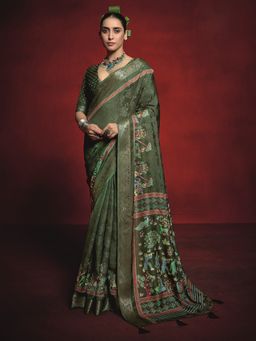 MEENA BAZAAR - Green Art Silk Saree with Unstitched Blouse