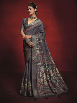 MEENA BAZAAR - Woven Lavender Art Silk Saree with Unstitched Blouse