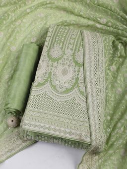 MEENA BAZAAR - Embroidered Green Georgette Unstitched Dress Material