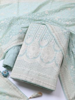 MEENA BAZAAR - Embroidered Green Georgette Unstitched Dress Material
