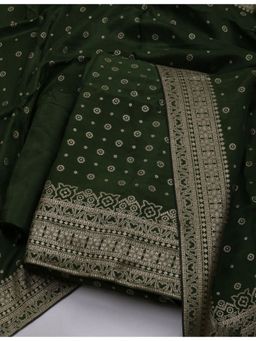 MEENA BAZAAR - Woven Green Art Silk Unstitched Dress Material