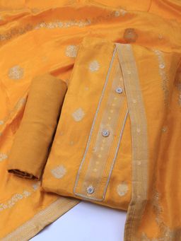 MEENA BAZAAR - Woven Yellow Chanderi Unstitched Dress Material