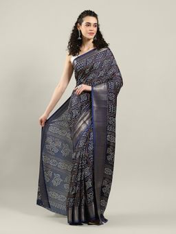 MEENA BAZAAR - Woven Blue Cotton Saree with Unstitched Blouse
