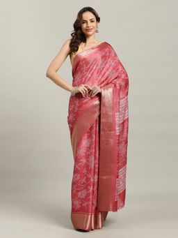 MEENA BAZAAR - Pink Woven Cotton Saree with Unstitched Blouse