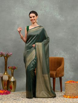 MEENA BAZAAR - Green Art Silk Saree with Unstitched Blouse