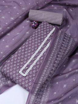 MEENA BAZAAR - Embroidered Purple Cotton Unstitched Dress Material