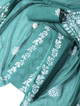 MEENA BAZAAR - Embroidered Green Cotton Unstitched Dress Material