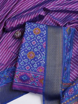MEENA BAZAAR - Printed Blue Art Silk Unstitched Dress Material