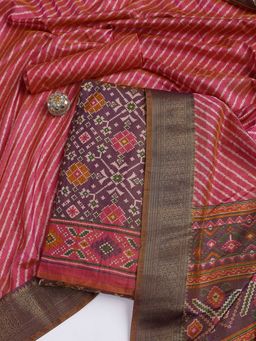 MEENA BAZAAR - Printed Brown Art Silk Unstitched Dress Material