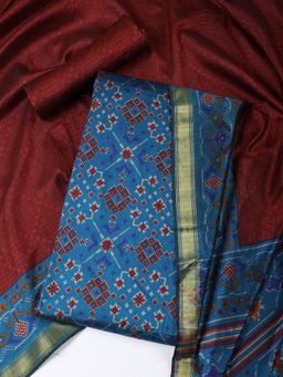 MEENA BAZAAR - Printed Blue Art Silk Unstitched Dress Material