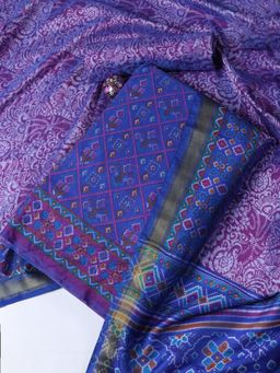 MEENA BAZAAR - Printed Blue Chanderi Unstitched Dress Material