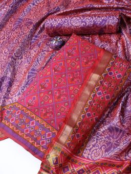MEENA BAZAAR - Printed Pink Chanderi Unstitched Dress Material