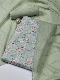 MEENA BAZAAR - Printed Green Cotton Unstitched Dress Material