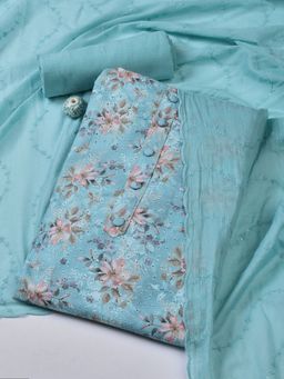 MEENA BAZAAR - Printed Blue Cotton Unstitched Dress Material