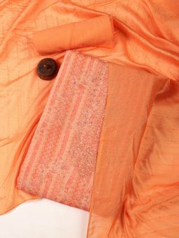 MEENA BAZAAR - Embroidered Peach Linen Unstitched Dress Material