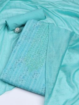 MEENA BAZAAR - Embroidered Green Linen Unstitched Dress Material